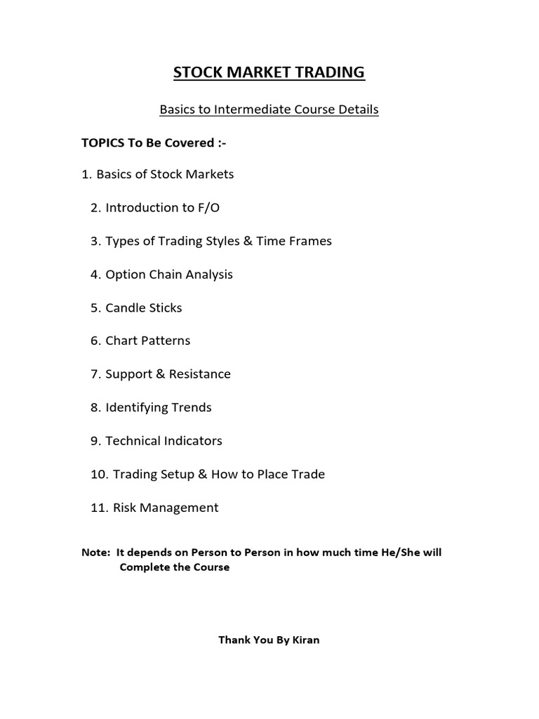 Stock Market Trading Course Overview | PDF