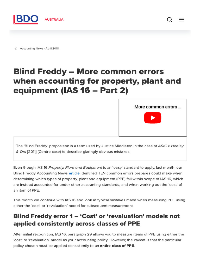 Common IAS 16 PPE Accounting Errors | PDF | Fair Value | Valuation ...