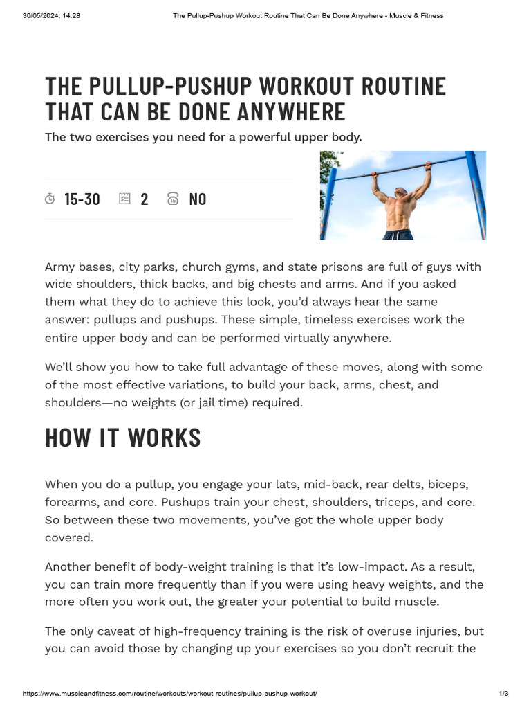 Effective Pullup-Pushup Routine | PDF | Arm | Strength Training
