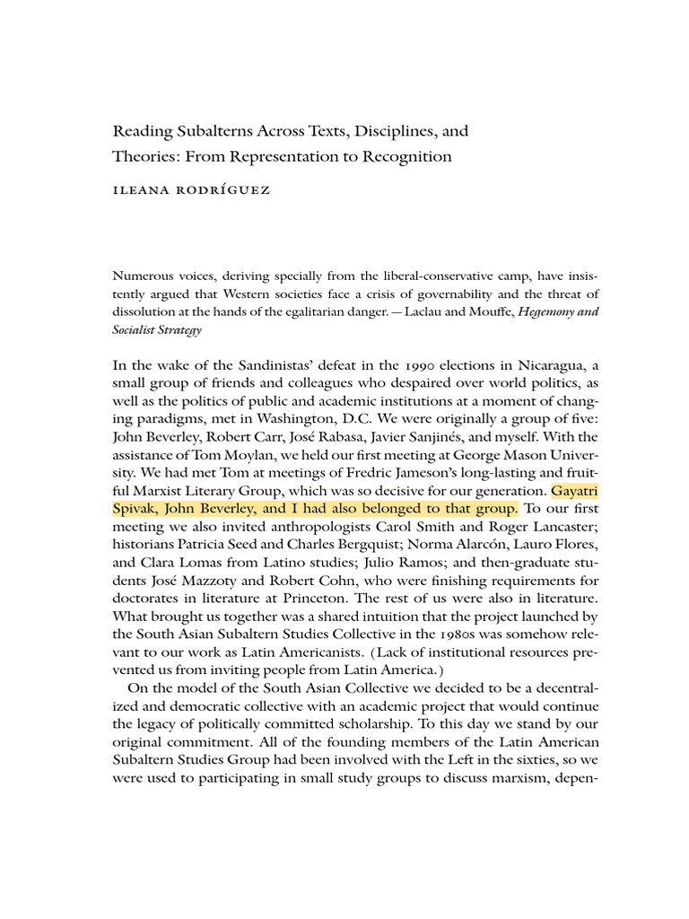 Latin American Subaltern Studies Group | PDF | Postcolonialism ...