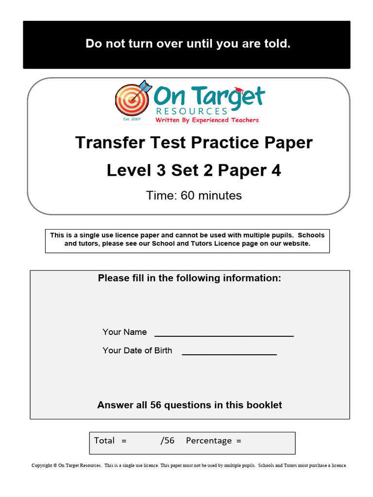 Transfer Test Level 3 Set 2 Paper 4 M7abii | PDF | Triangle | Volume