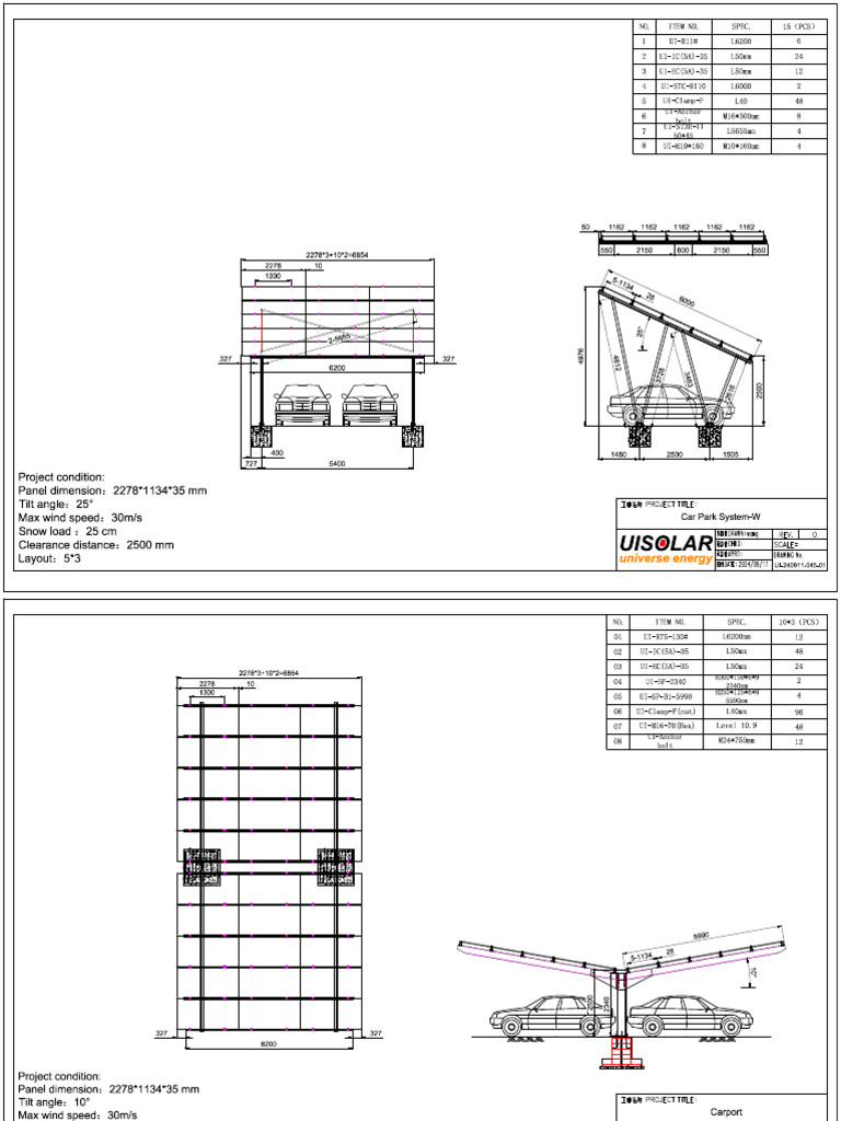 Drawing carport 智利 南美洲 压载，车棚项目 | PDF