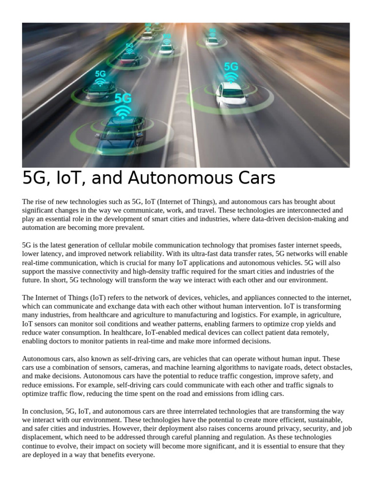 5G, IoT, and Autonomous Cars | PDF | Internet Of Things