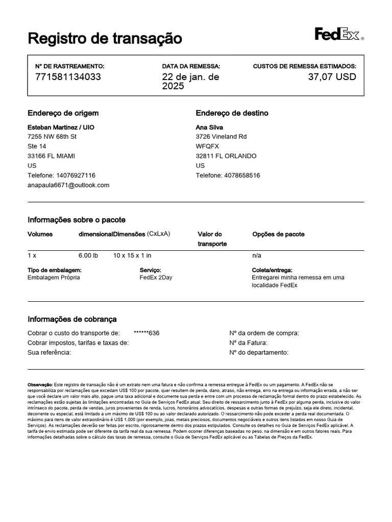 Registro de Remessa FedEx 2025 | PDF | Opção (finanças) | Economias