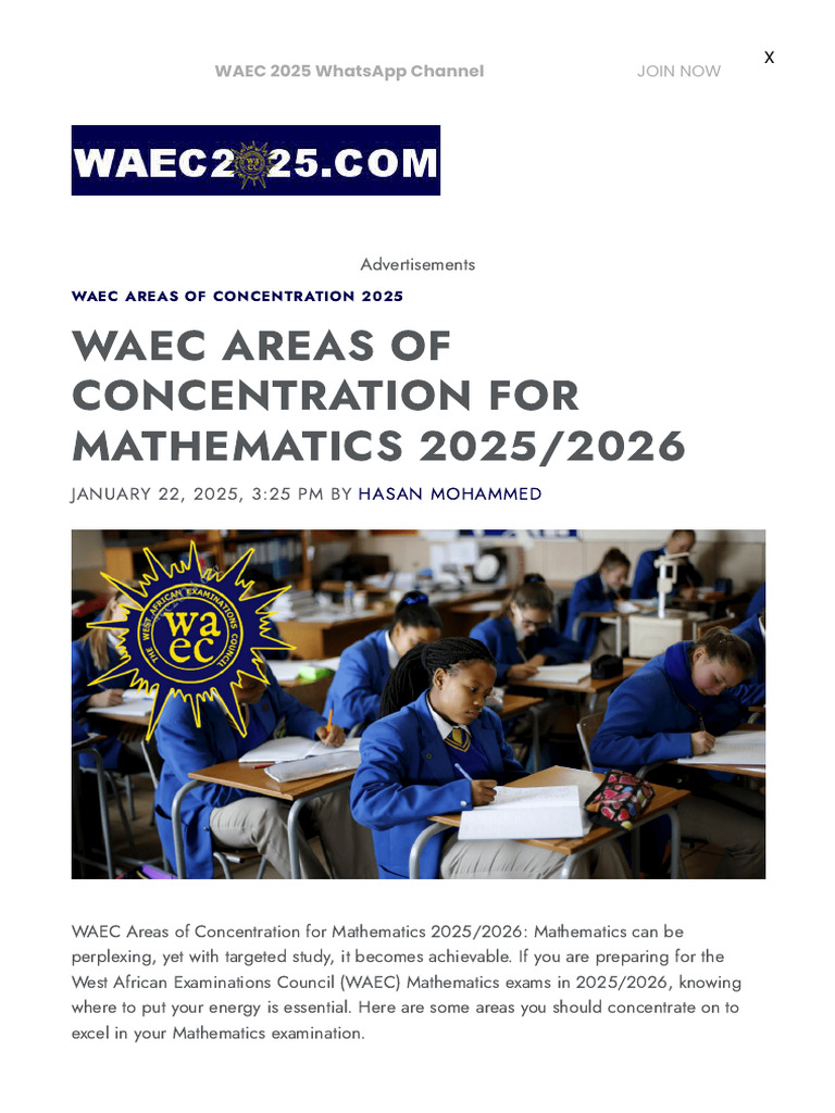 WAEC 2025 Mathematics Focus Areas | PDF | Area | Mathematics