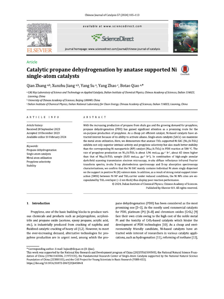 Catalytic Propane Dehydrogenation by Anatase Supported Ni | PDF