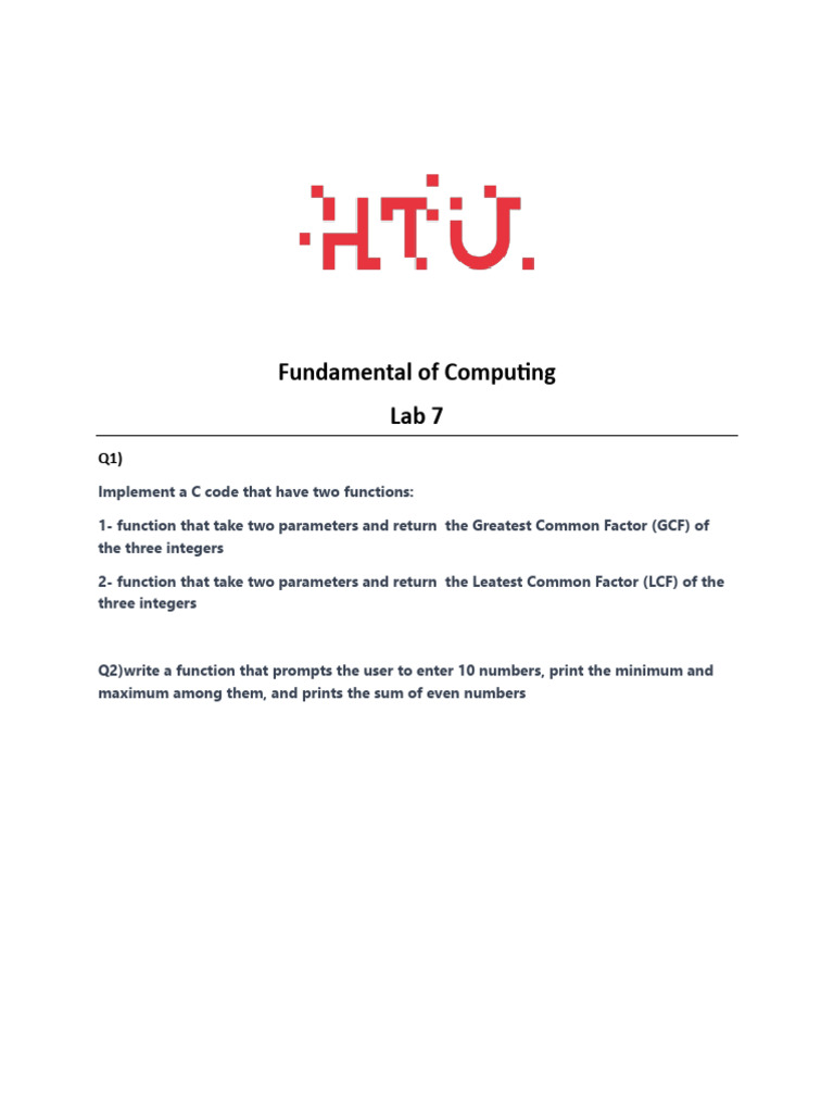 Lab 7 - Functions1 | PDF