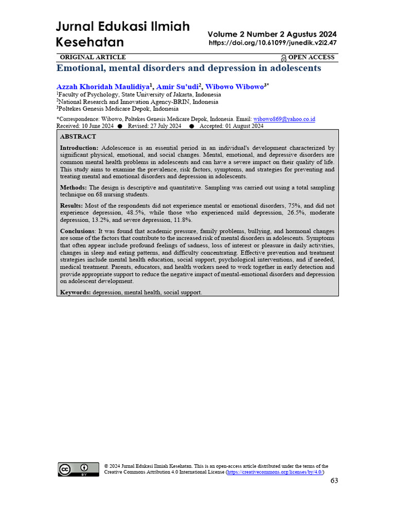Emotionalmental Disorders and Depression in Adole | PDF | Major ...