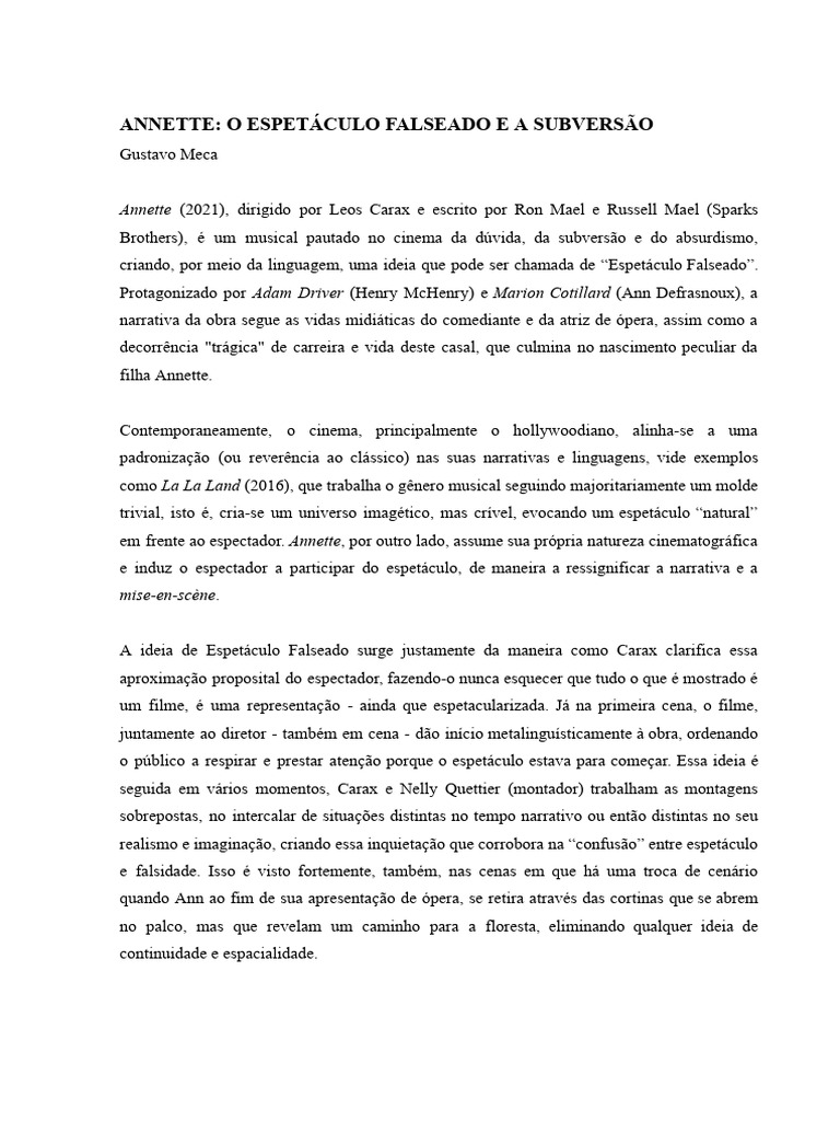 Análise do Espetáculo Falseado em Annette | PDF | Narrativa | Verdade