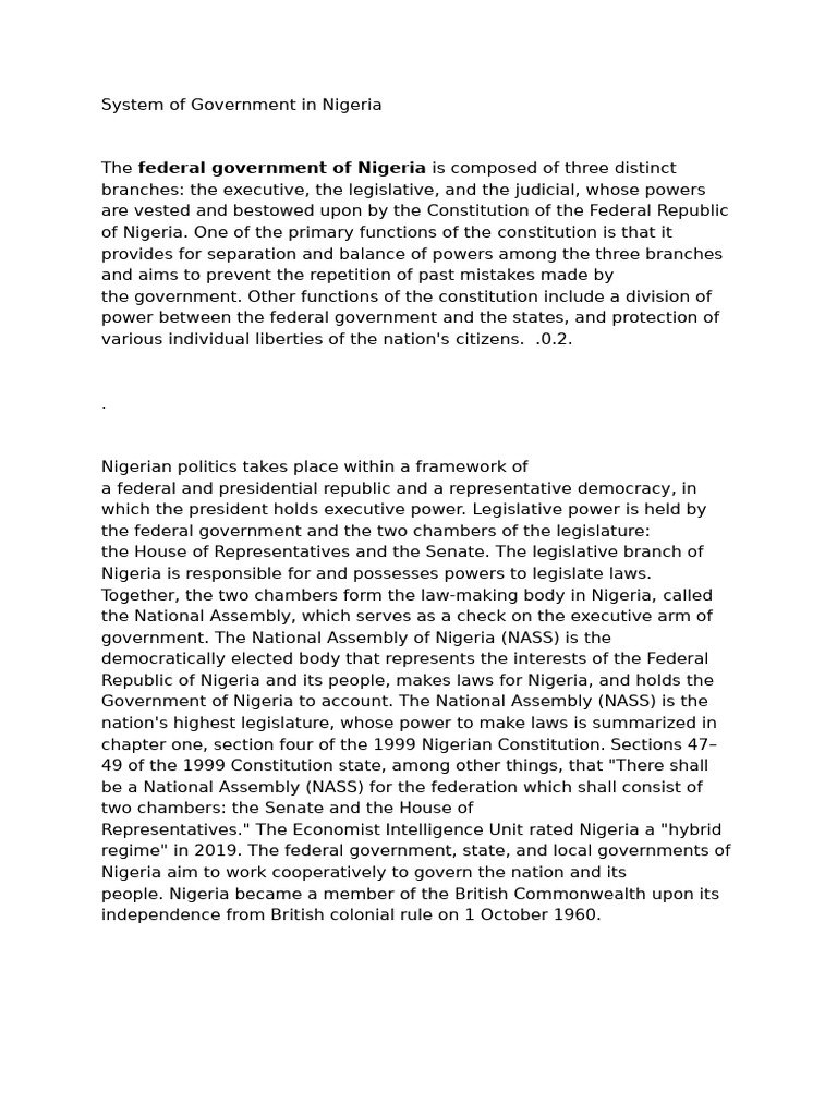 System of Government in Nigeria | PDF