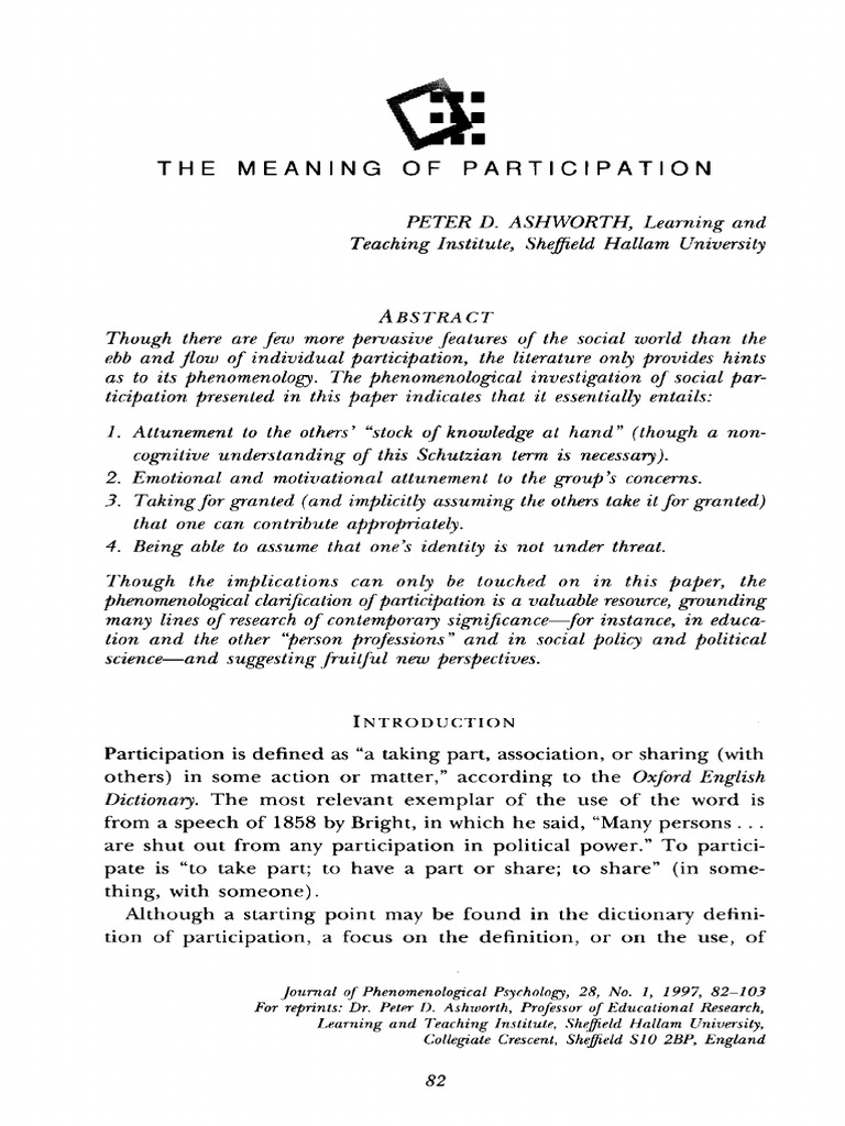 Understanding Social Participation Phenomenology | PDF | Experience ...