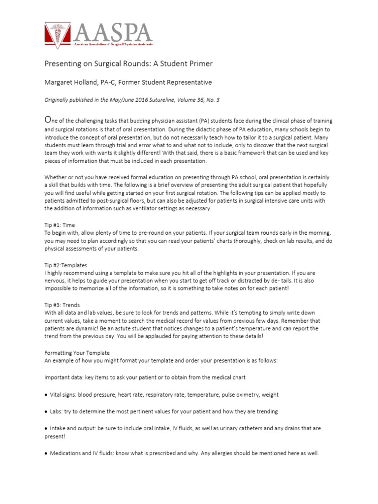 Presenting On Surgical Rounds - Holland | PDF | Surgery | Intravenous ...