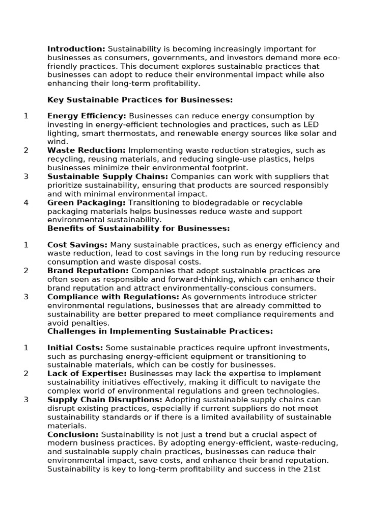 Sustainable Business Practices Overview | PDF | Sustainability | Energy ...