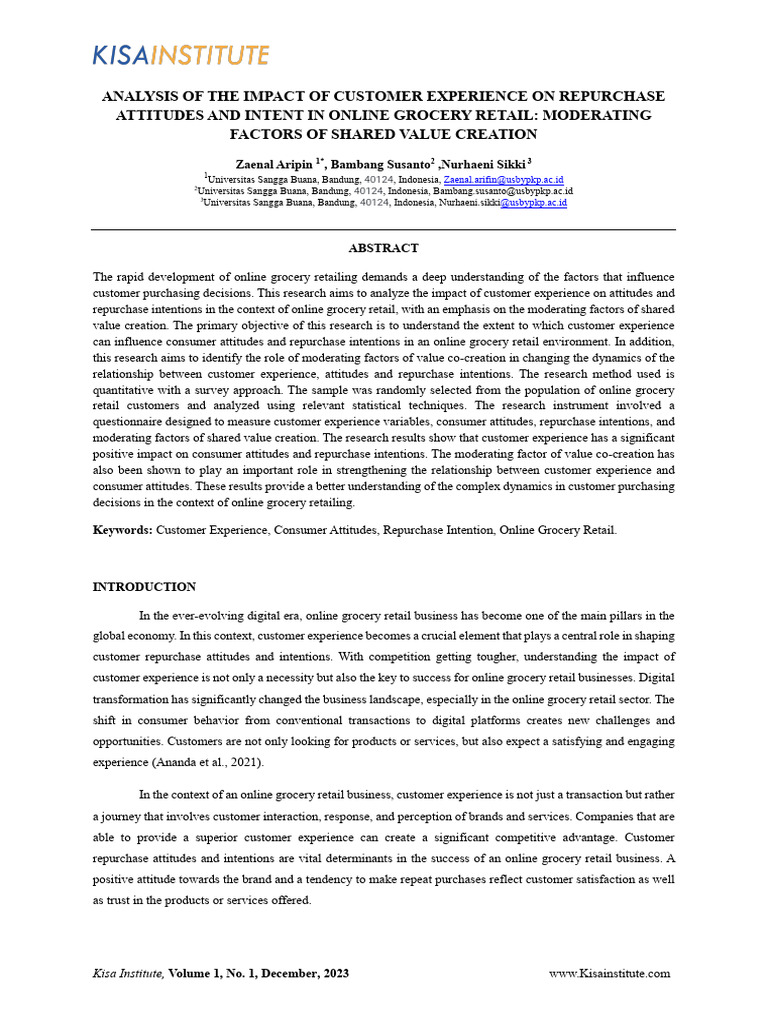 Customer Experience Impact on Online Grocery Repurchase | PDF ...