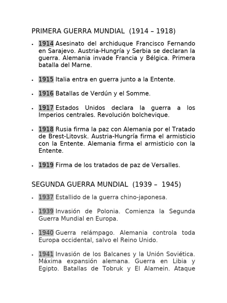 Cronología de las Guerras Mundiales | PDF