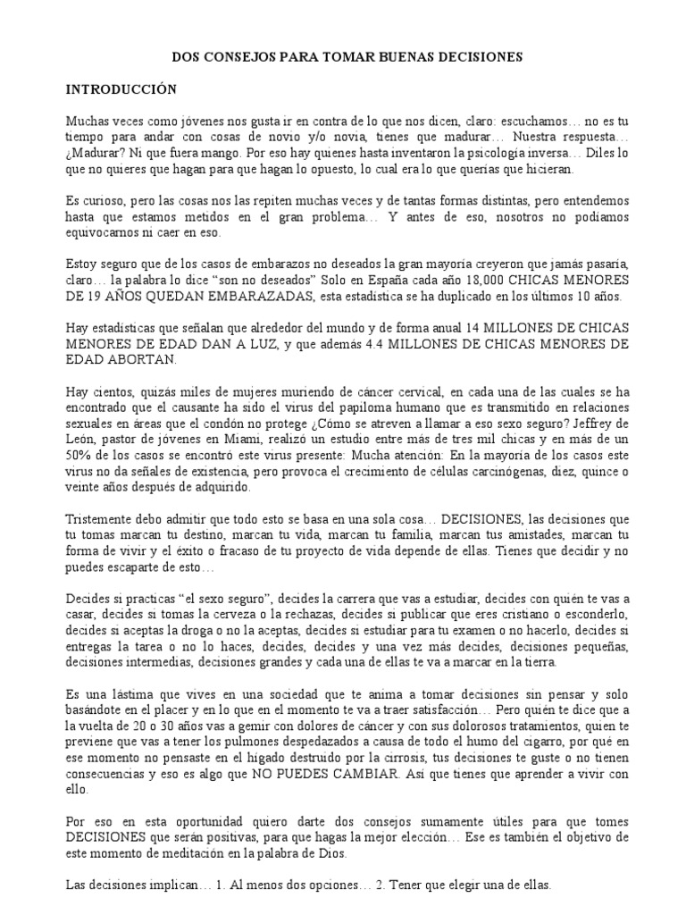 Dos Consejos para Tomar Malas Decisiones | PDF | Juventud | Toma de ...