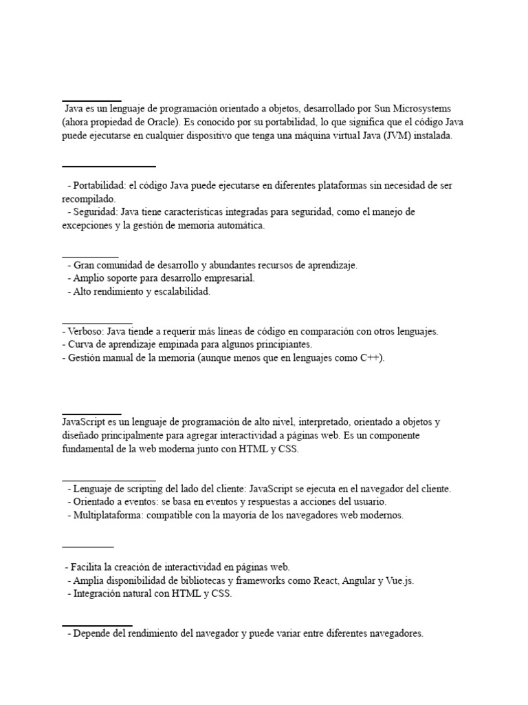Comparativa de Lenguajes de Programación | PDF | Bases de datos | Java ...