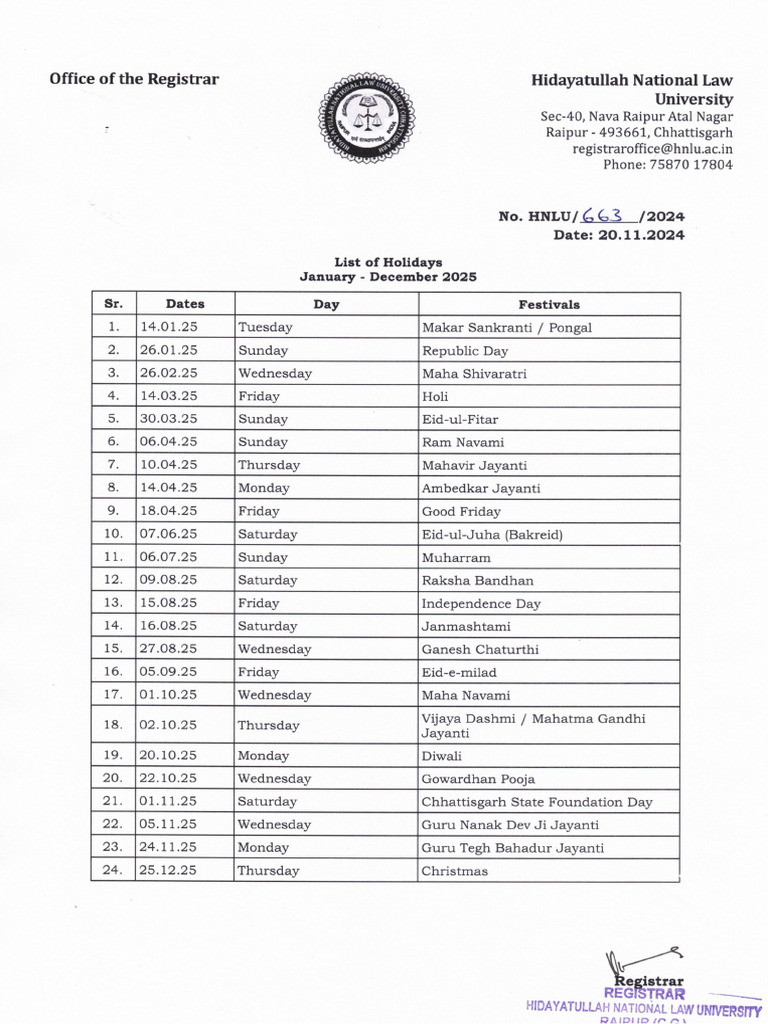 List Of Holidays Jan Dec 2025 1 Pdf