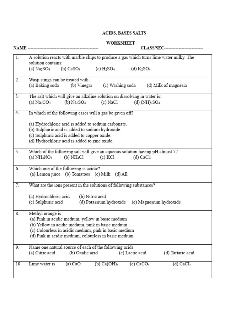 Abs Worksheet | PDF | Acid | Sodium Carbonate