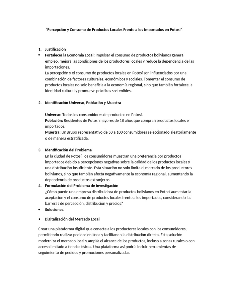 Percepción y Consumo de Productos Locales Frente A Los Importados en ...