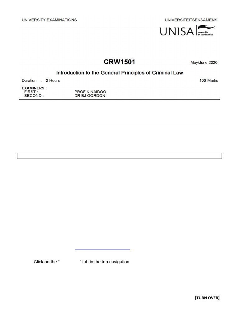 CRW1501 MCQ Exam Instructions | PDF | Common Law | Justice