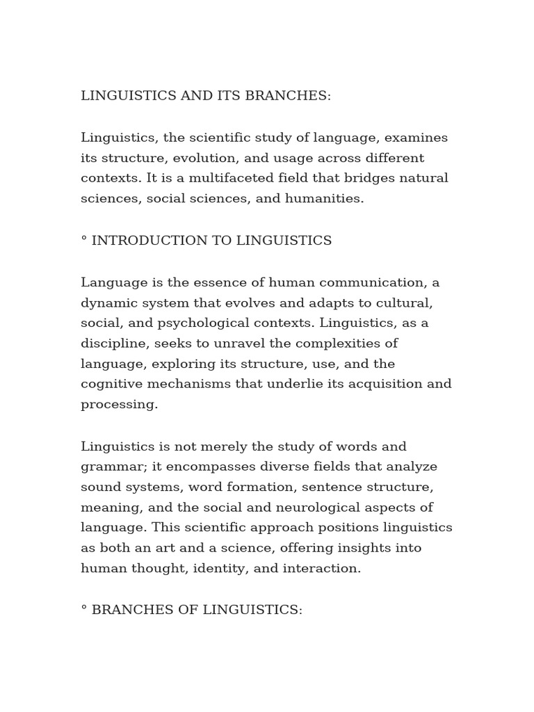 Overview of Linguistics Branches | PDF | Linguistics | Phonology