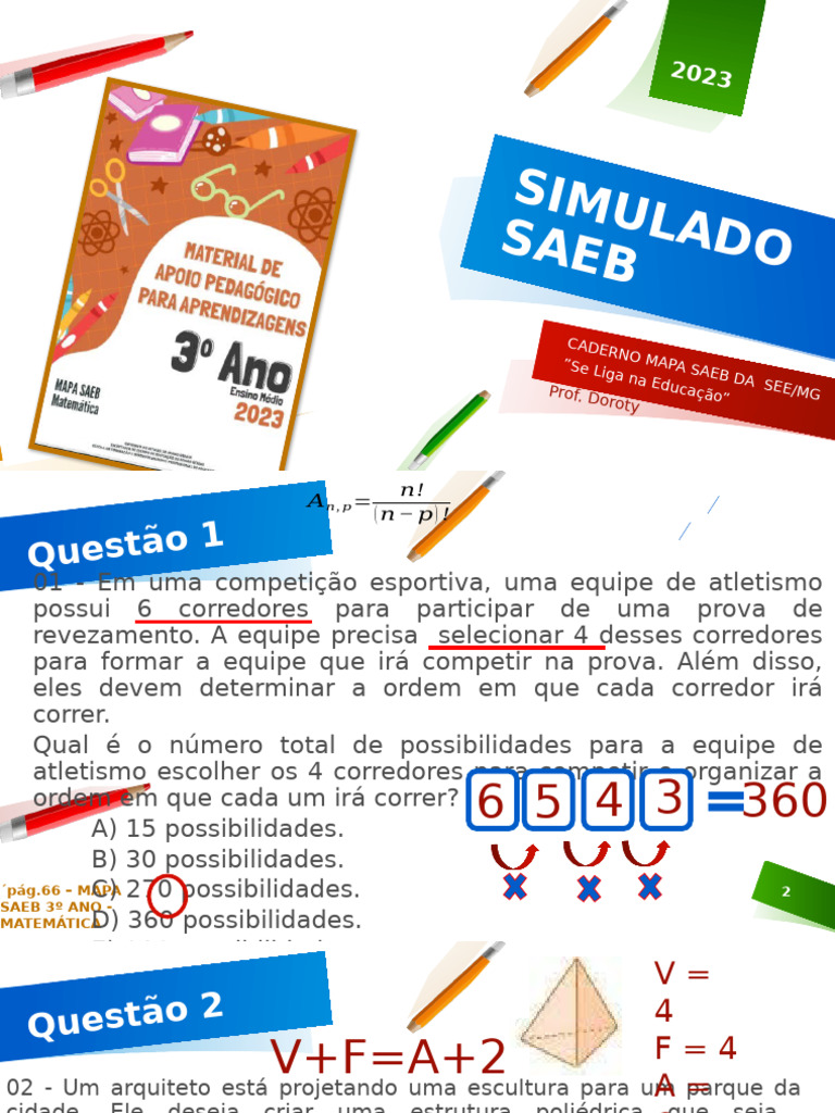 Simulado SAEB Matemática 3º Ano | PDF | Matemática