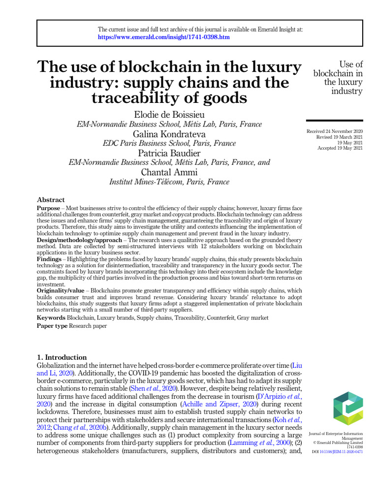 Blockchain for Luxury Supply Chain Traceability | PDF | Supply Chain ...