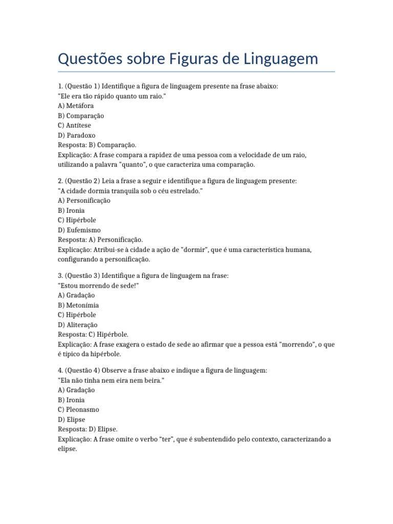 Questões sobre Figuras de Linguagem | PDF