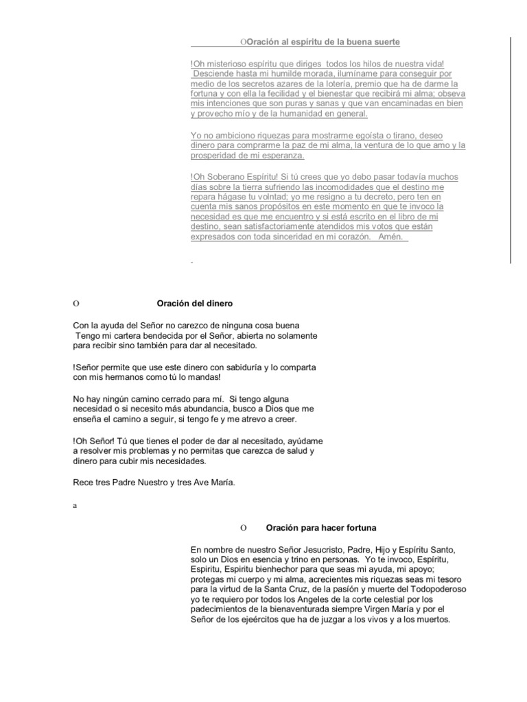 OOración Al Espíritu de La Buena Suerte | PDF | Oración | orador del Señor