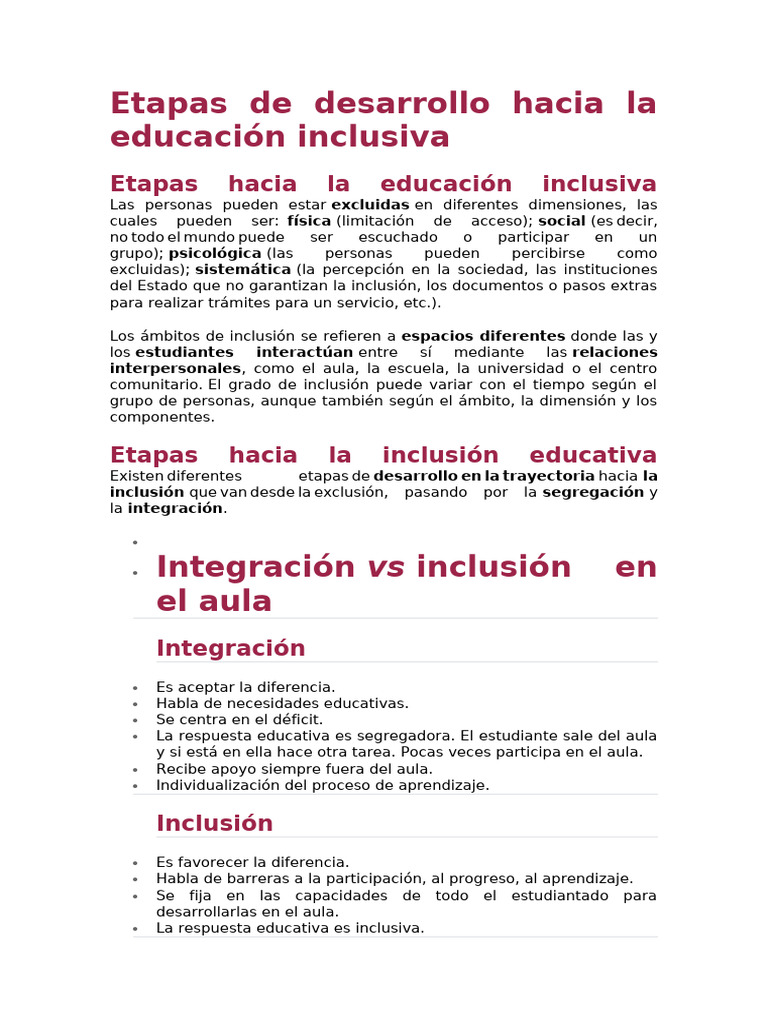 Etapas hacia la educación inclusiva | PDF | Plan de estudios ...