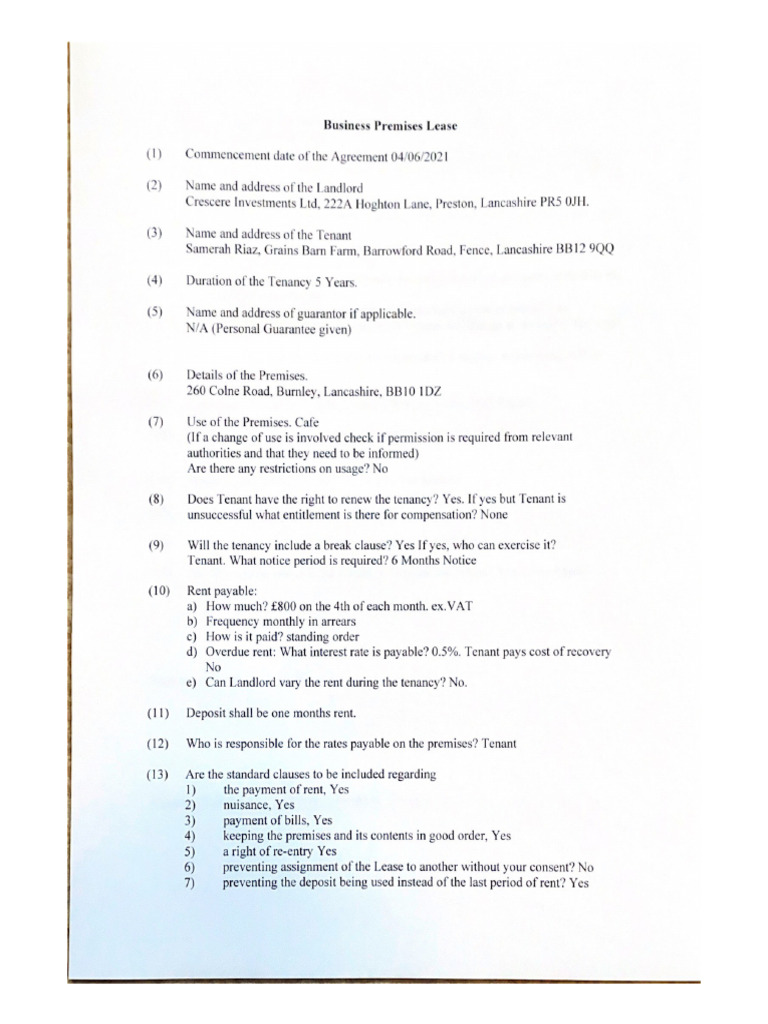 Business Premises Lease | PDF