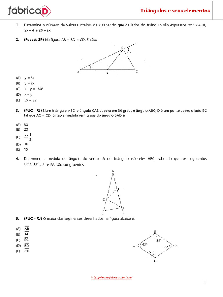 Exercícios sobre Triângulos e Elementos | PDF | Triângulo | Matemática ...