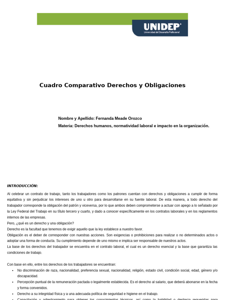 Derechos y Obligaciones Laborales | PDF | Derecho laboral