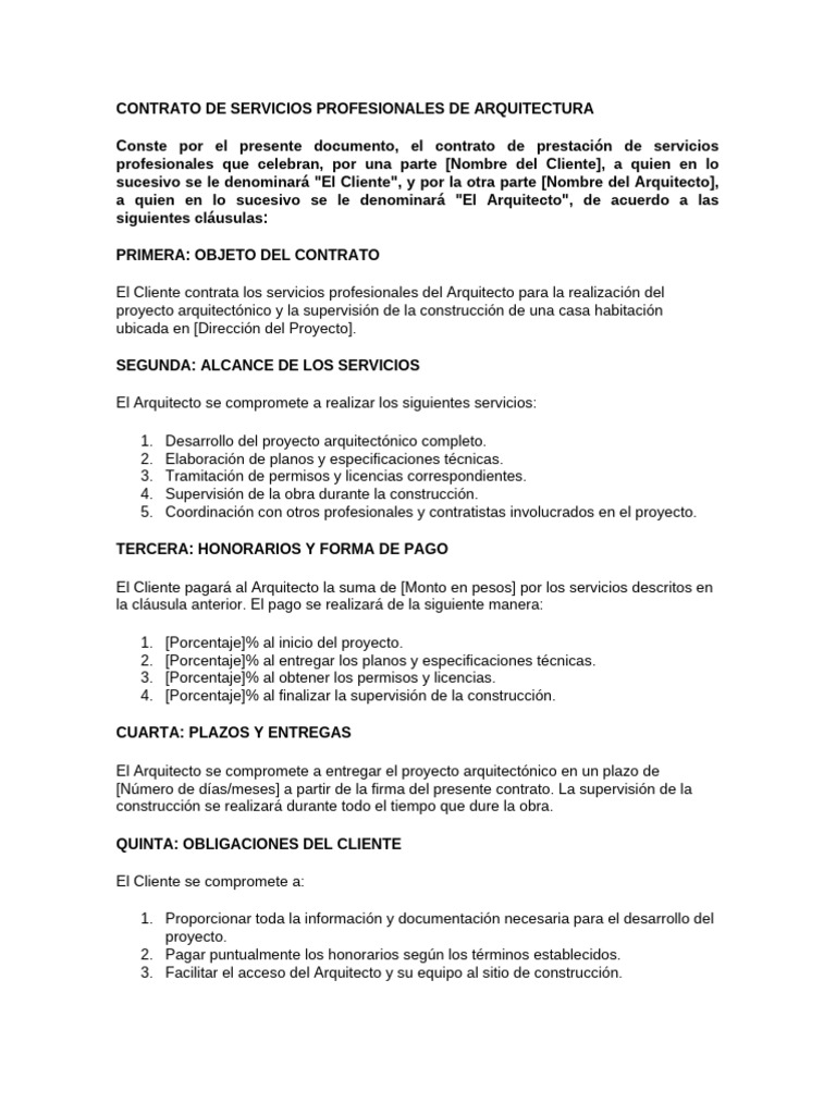 Contrato de Servicios de Arquitectura | PDF | Arquitecto | Seguro