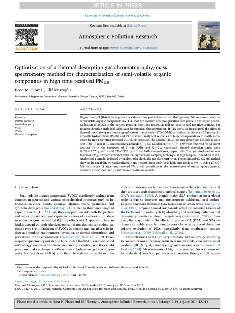Optimization of A Thermal Desorption-Gas Chromatography - Mass ...