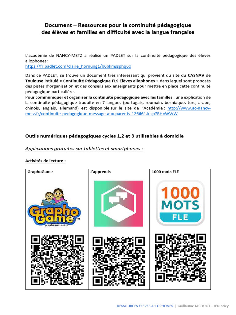 Ressources pour élèves allophones | PDF | Langue française | Pédagogie