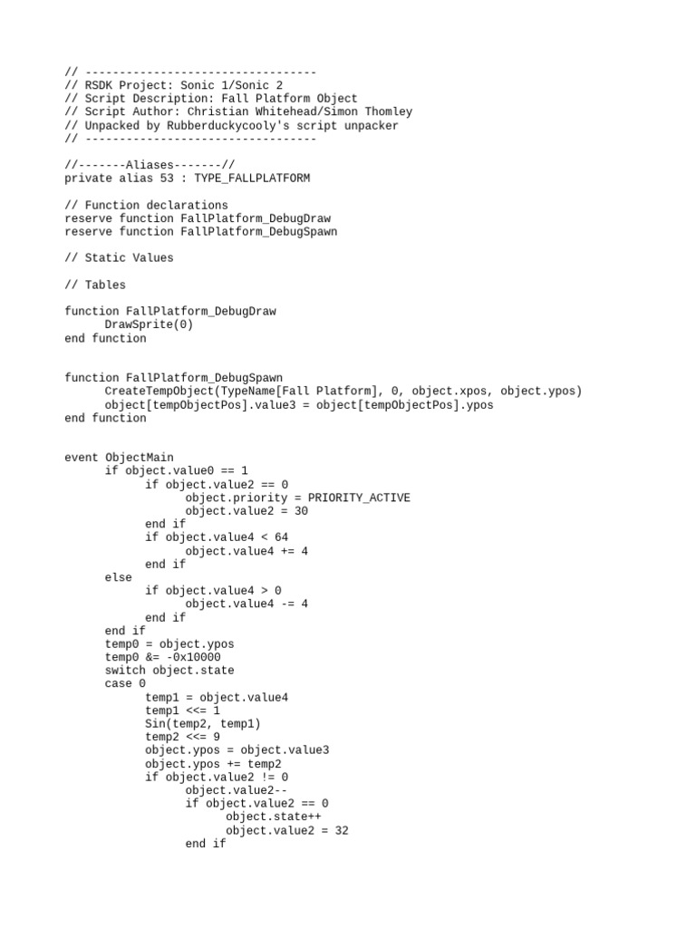 Sonic Fall Platform Script Overview | PDF | Video Games