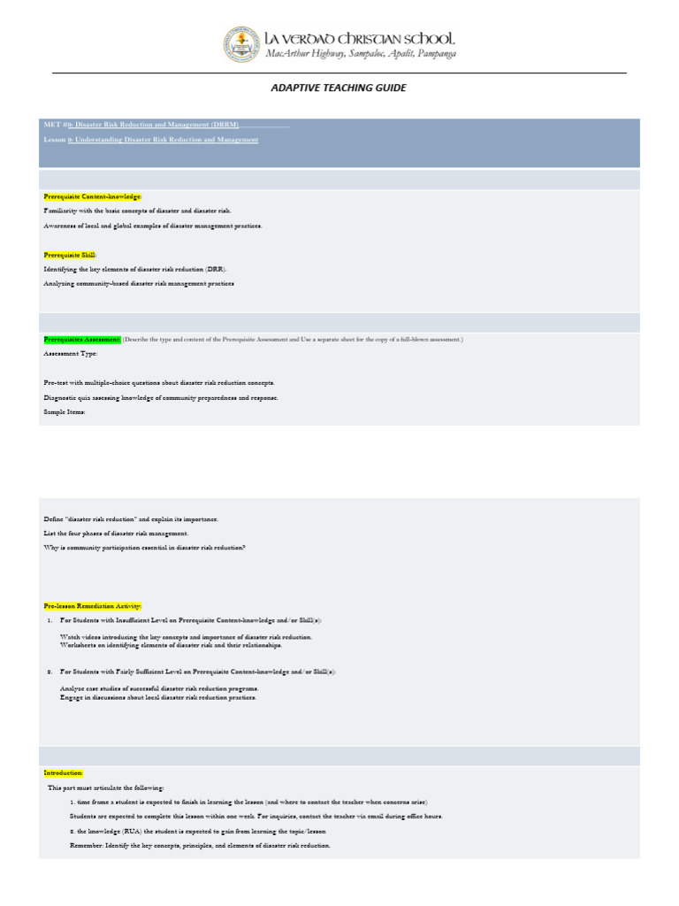Disaster Risk Reduction Teaching Guide | PDF | Disaster Risk Reduction ...