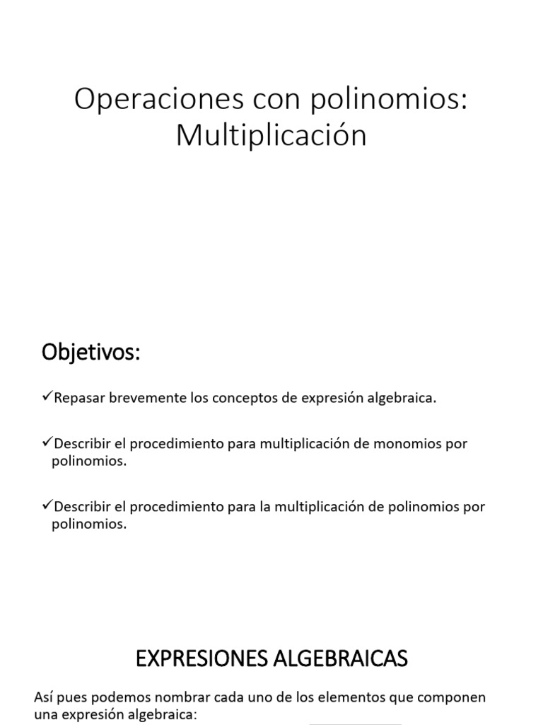 Clase 6 Multiplicacion de Expresiones Algebraicas | PDF ...