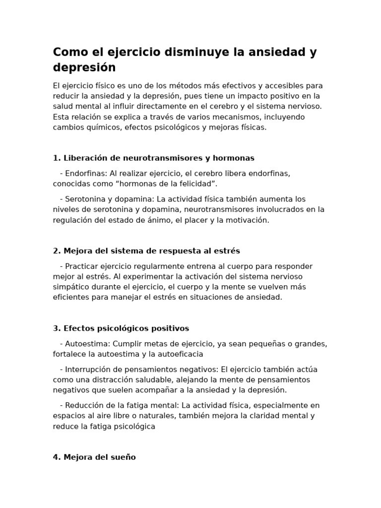 Como El Ejercicio Reduce La Ansiedad Y La Depresion Pdf