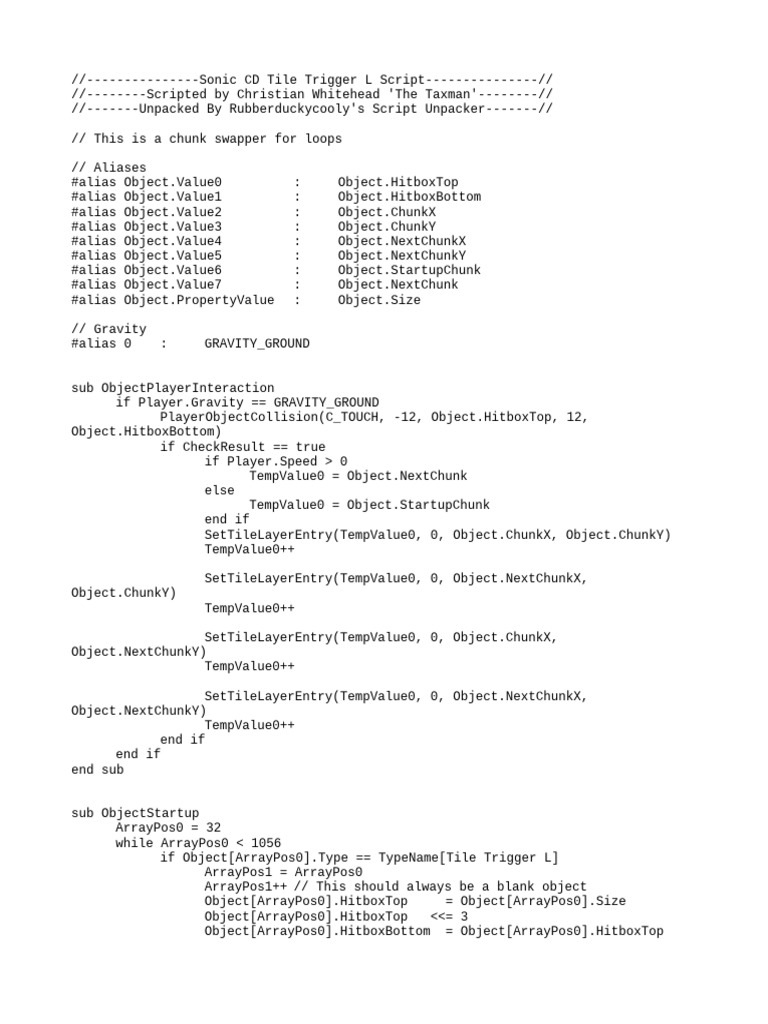 Sonic CD Tile Trigger L Script | PDF