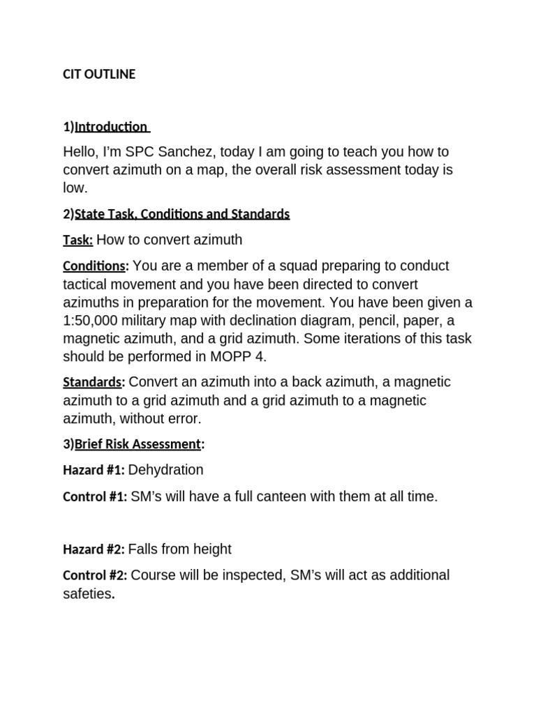 CIT Training Outline for Army Personnel | PDF