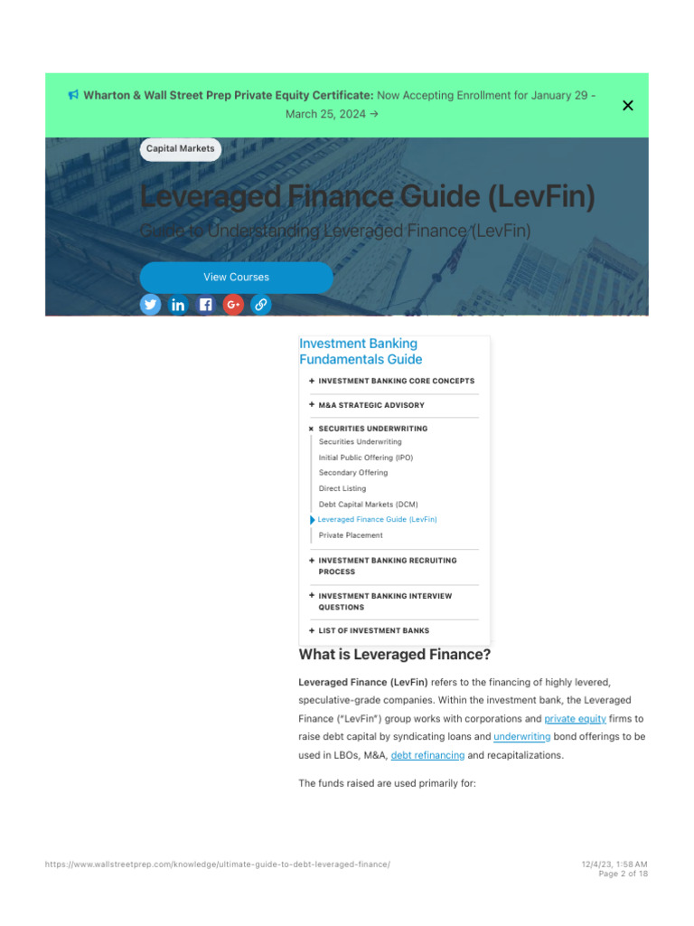 Leveraged Finance Explained: Key Concepts | PDF | Loans | Bond Credit ...
