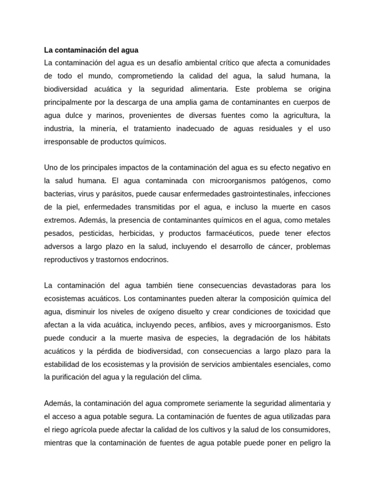 Contaminación del agua: impacto y soluciones | PDF | Agua | La ...