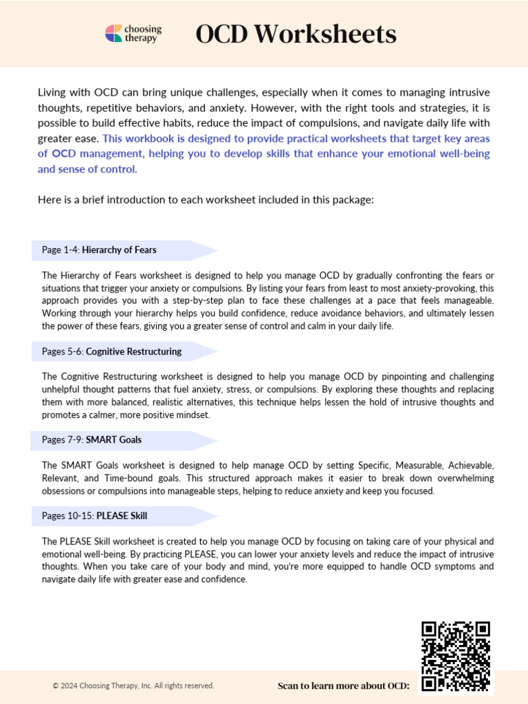 OCD Worksheets Collection PDF Disorder Goal