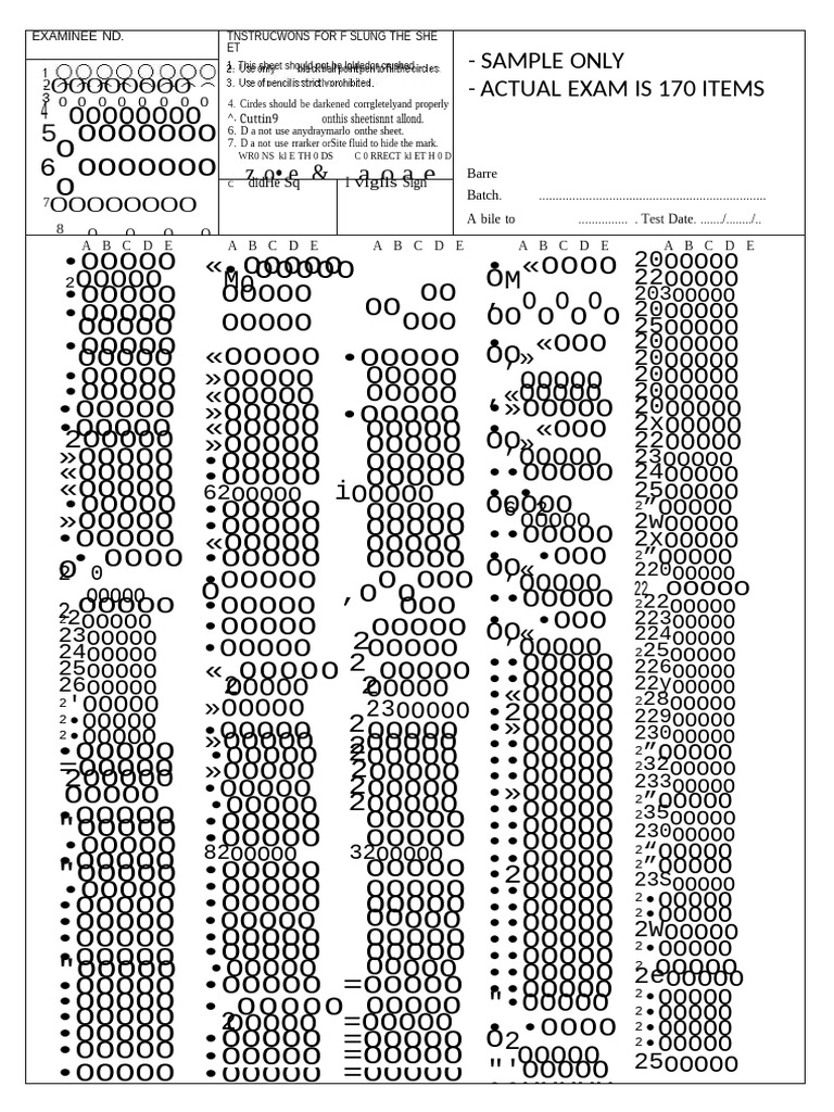Sample Answer Sheet For Cs Exam PDF | PDF