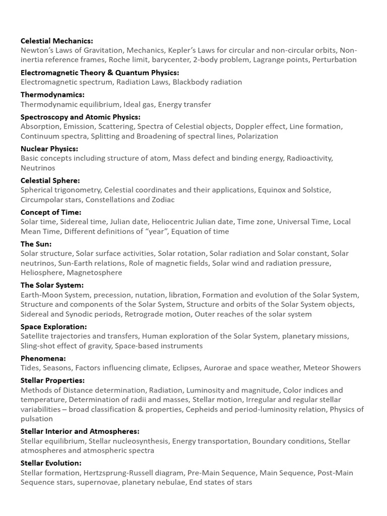 IOAA Astronomy Syllabus Overview | PDF | Stars | Sun