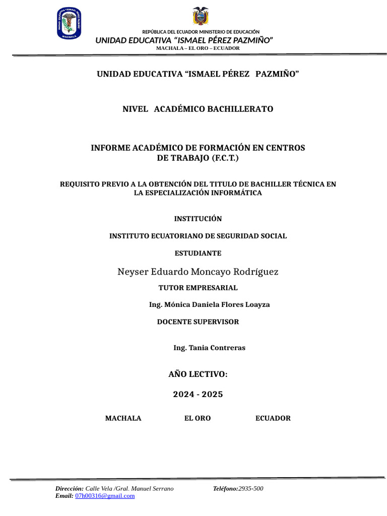 Informe de Formación en Centros de Trabajo | PDF | Ecuador