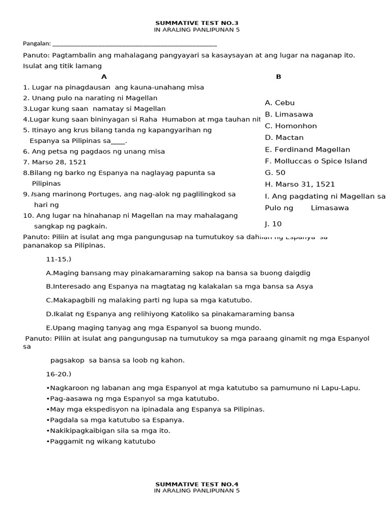 Summative Test No 3 Grade 5 | PDF